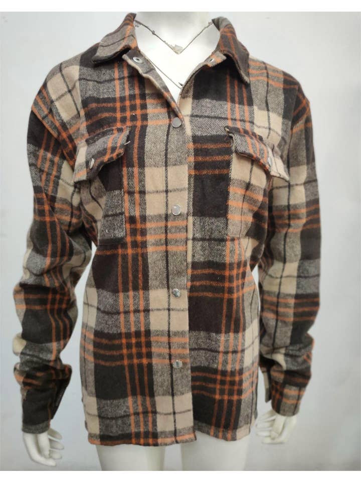 Rosa Clothing - Wholesale Shirt Jacket/Shacket - Women's - Contrasting long-sleeved brushed plaid jacket12