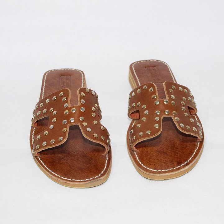 HandmadeBestSeller - Wholesale Sandals - Women's - Handcrafted Moroccan Leather Sandals with Studded Detail