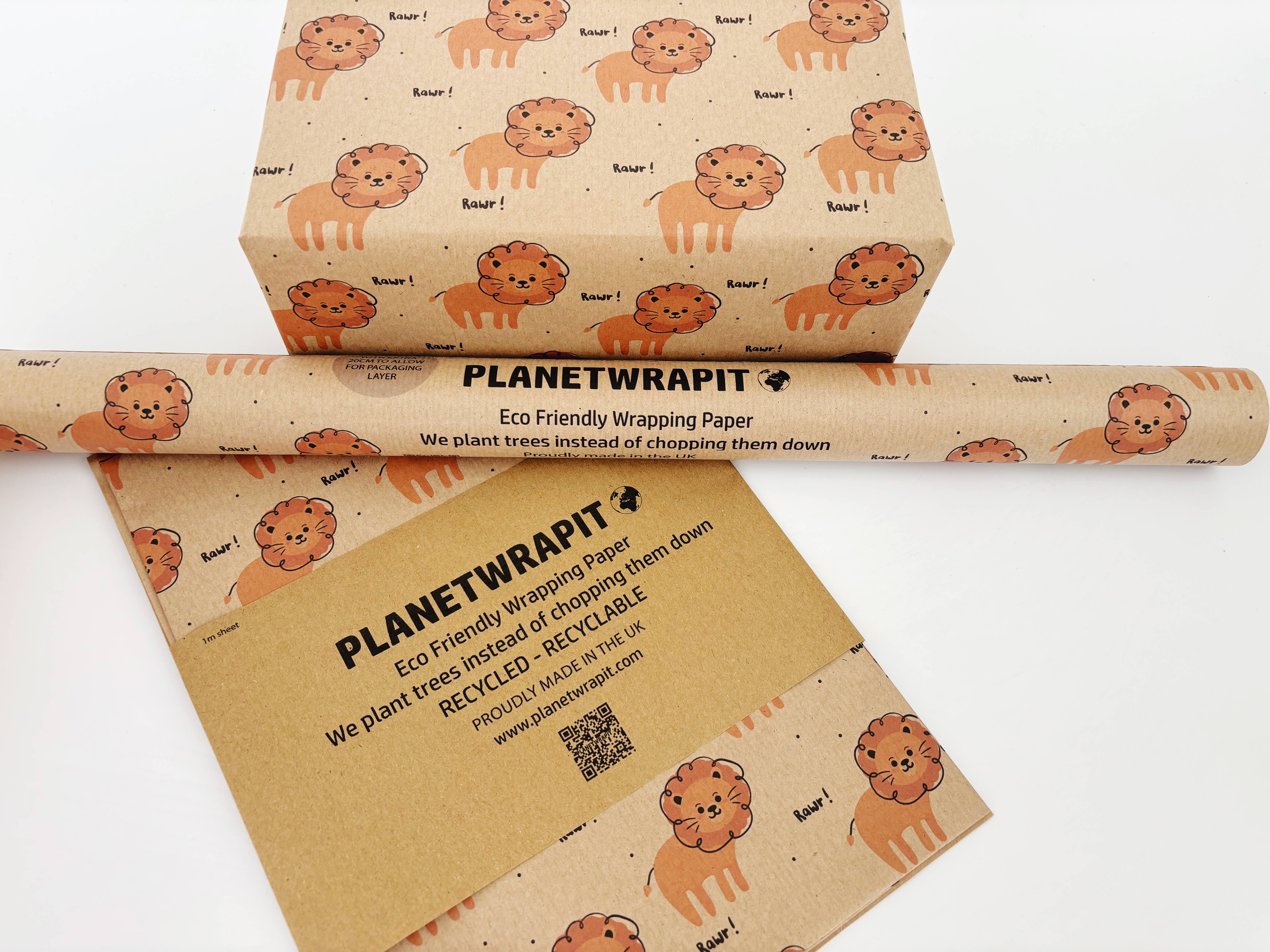 PlanetWrapIt - Vente Rouleau de papier cadeau - Emballage cadeau en papier kraft recyclé Lion 3