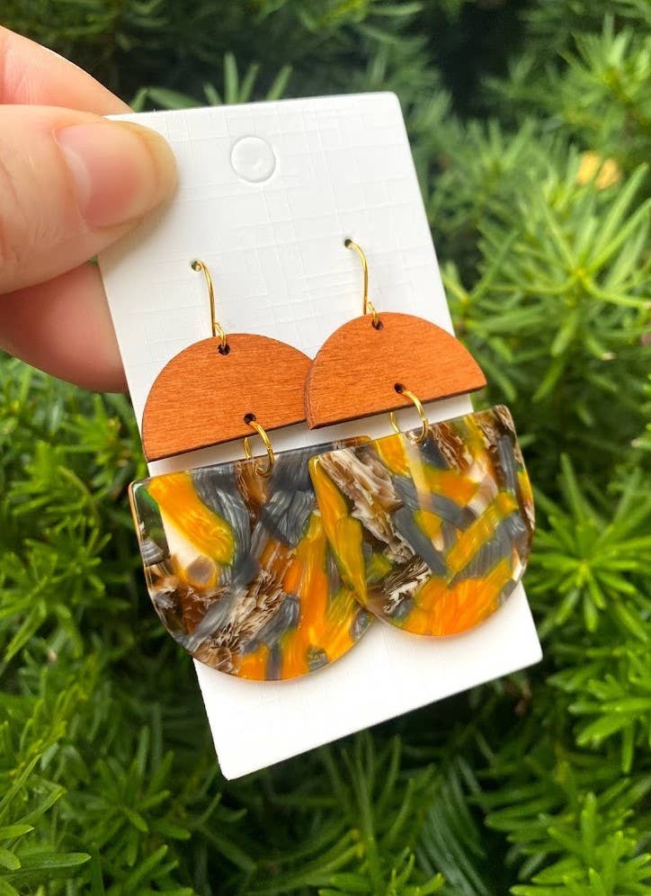 Baubles by B - Wholesale Dangle Earrings - Squash Wood and Acrylic Deco Drops1