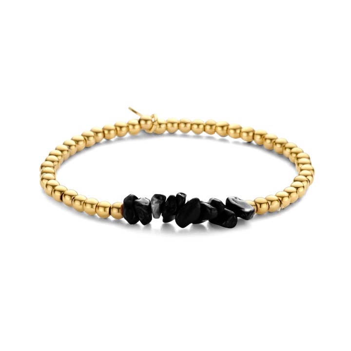 Pulseira de aço CO88 com pedras irregulares de ágata preta ipg por atacado de CO88 Collection