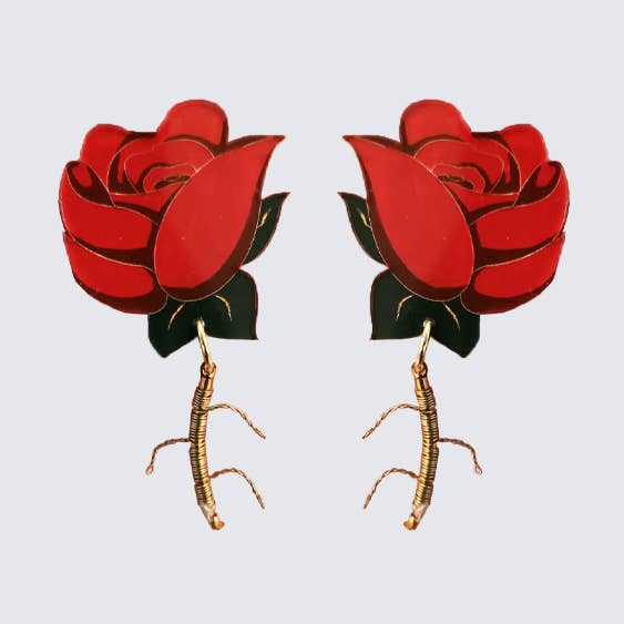 Red Rose Earrings for wholesale by Patricia Nicolas