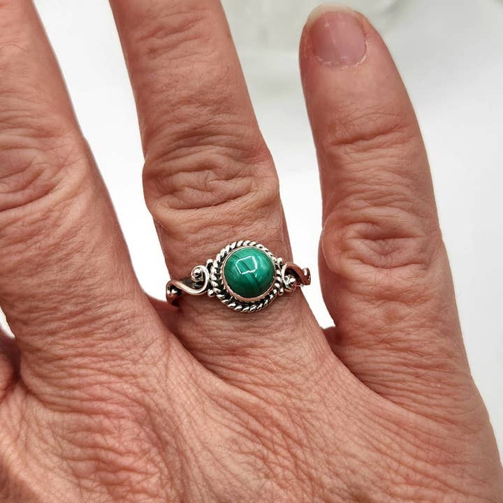 Meraki Gemstones - Wholesale Single stone/solitaire ring - Malachite Semi-Precious Gemstone Ring-Sterling Silver/9256