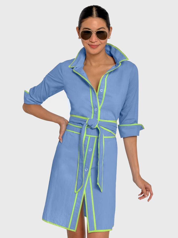 Turquoise Shirt Tails Short Dress - Cotton for wholesale on Faire