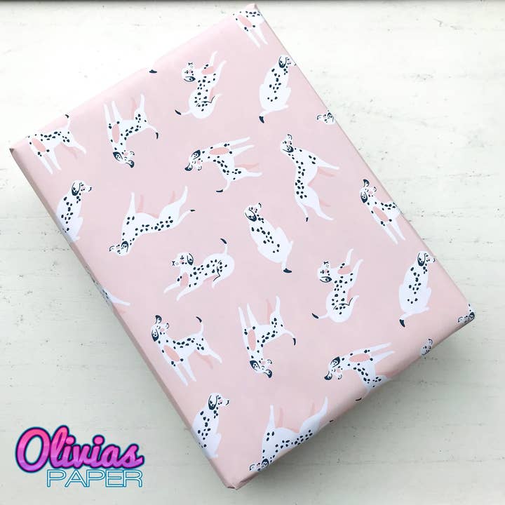 Olivias Paper - Wholesale Flat wrap - Pink Pastel Dalmatian Dog Gift Wrap