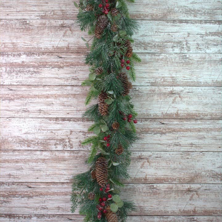 Wholesale Home Decor - Wholesale Bunting/Garland - Red Icy Berry & Pine 4ft Garland