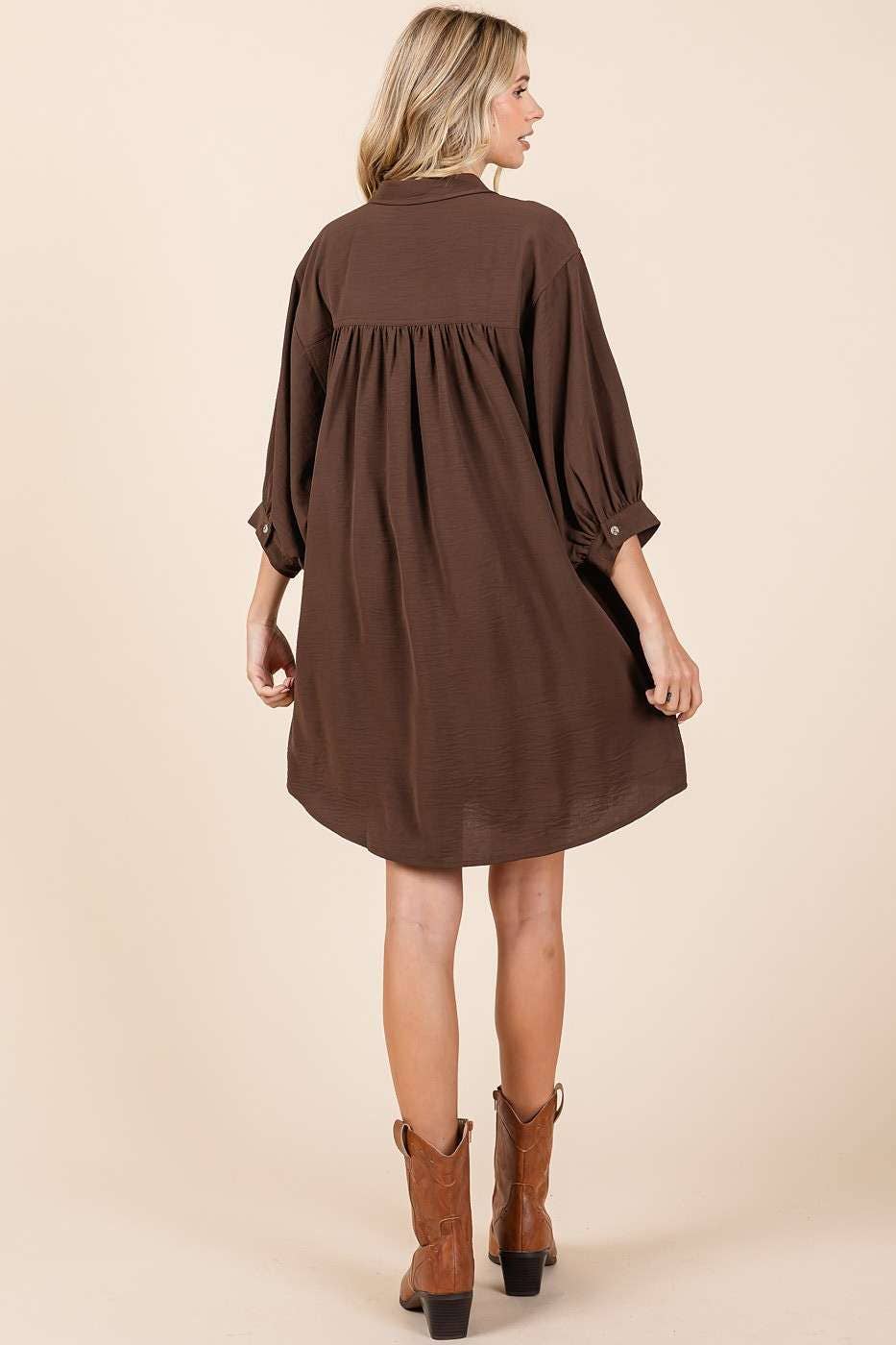 mittoshop – Großhandel Kleid – Damen – AIRFLOW MINIKLEID MIT 3/4-ÄRMELN UND KNÖPFEN13