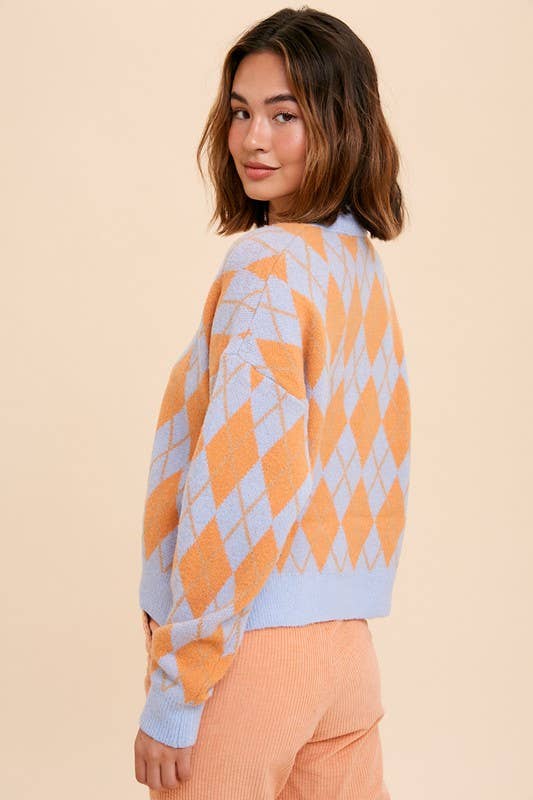 In Loom – Cardigan - Mulher por atacado – CARDIGÃ JACQUARD COM PADRÃO ARGYLE1