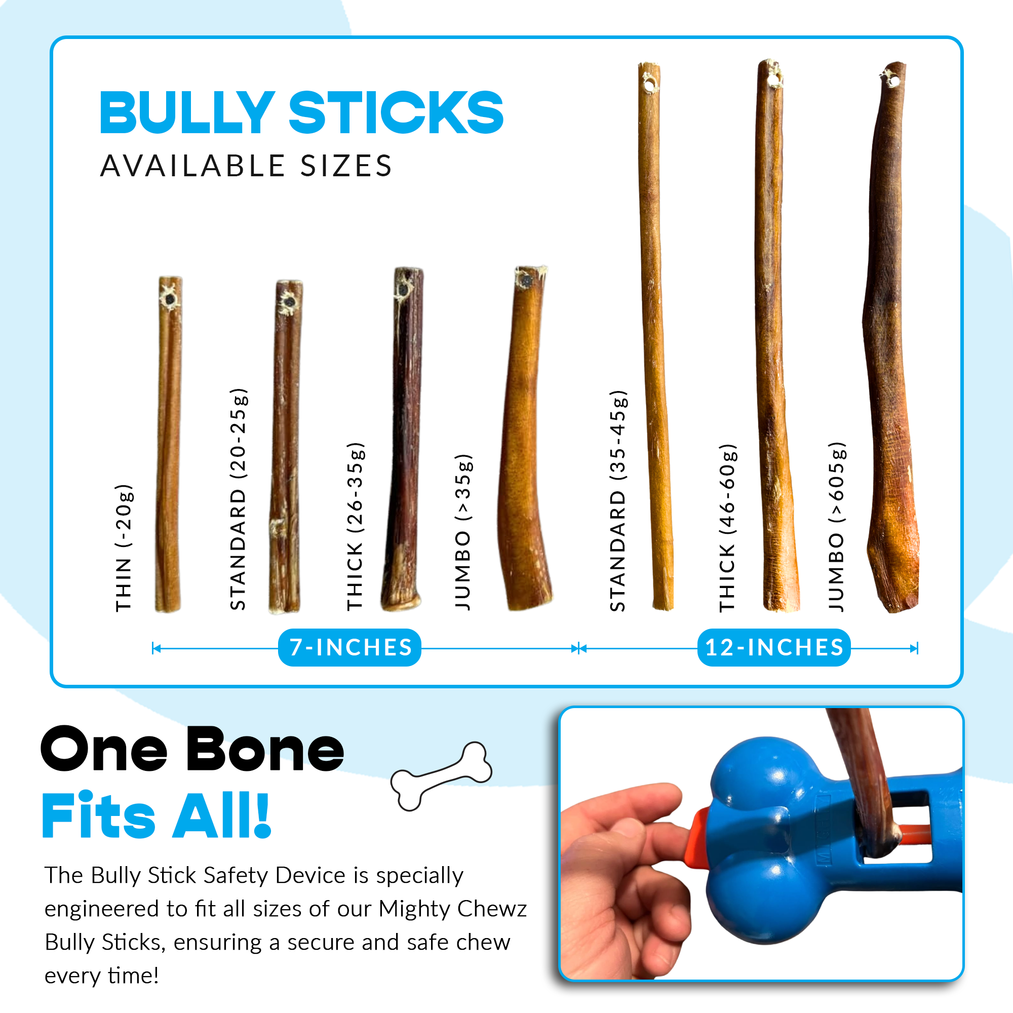 Mighty Chewz - Wholesale Pet Treats - Dog - 12" Jumbo Bully Sticks - Bully Bone Included2