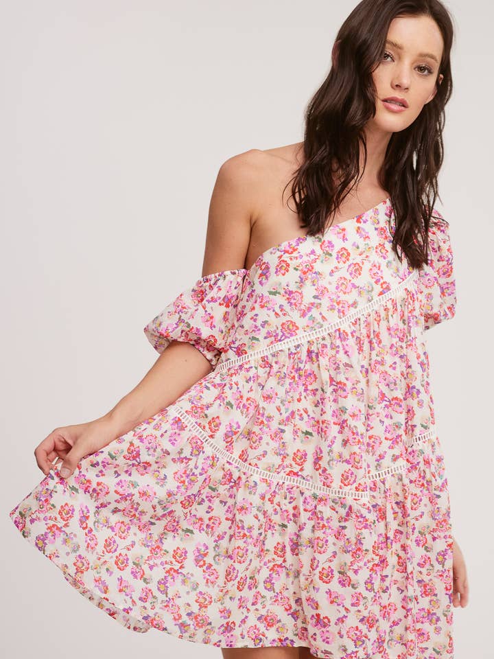 Floral One Shoulder Mini Dress for wholesale by Ultramarine