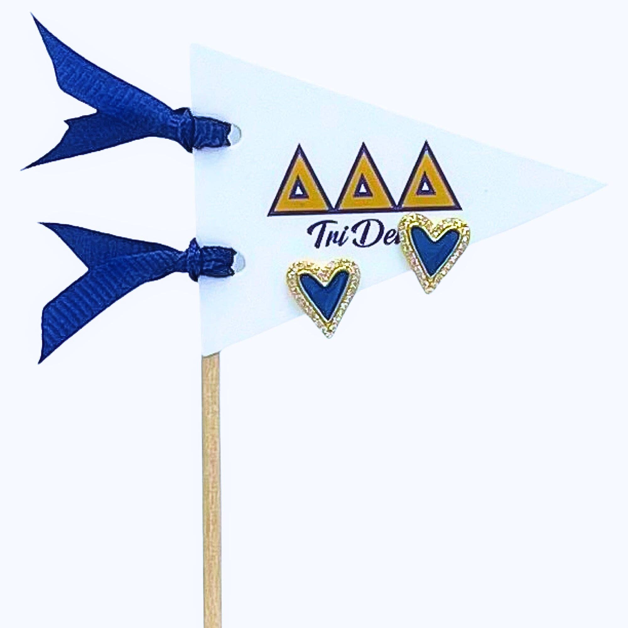 Color Shout – wholesale Stud/post earrings – E205-Love my Sorority: Bright Color Heart Studs on Greek Letter Pennant Flag10