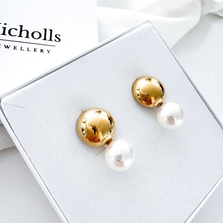 Pearl Drop Gold Duo Earrings for wholesale by Nicholls Jewellery