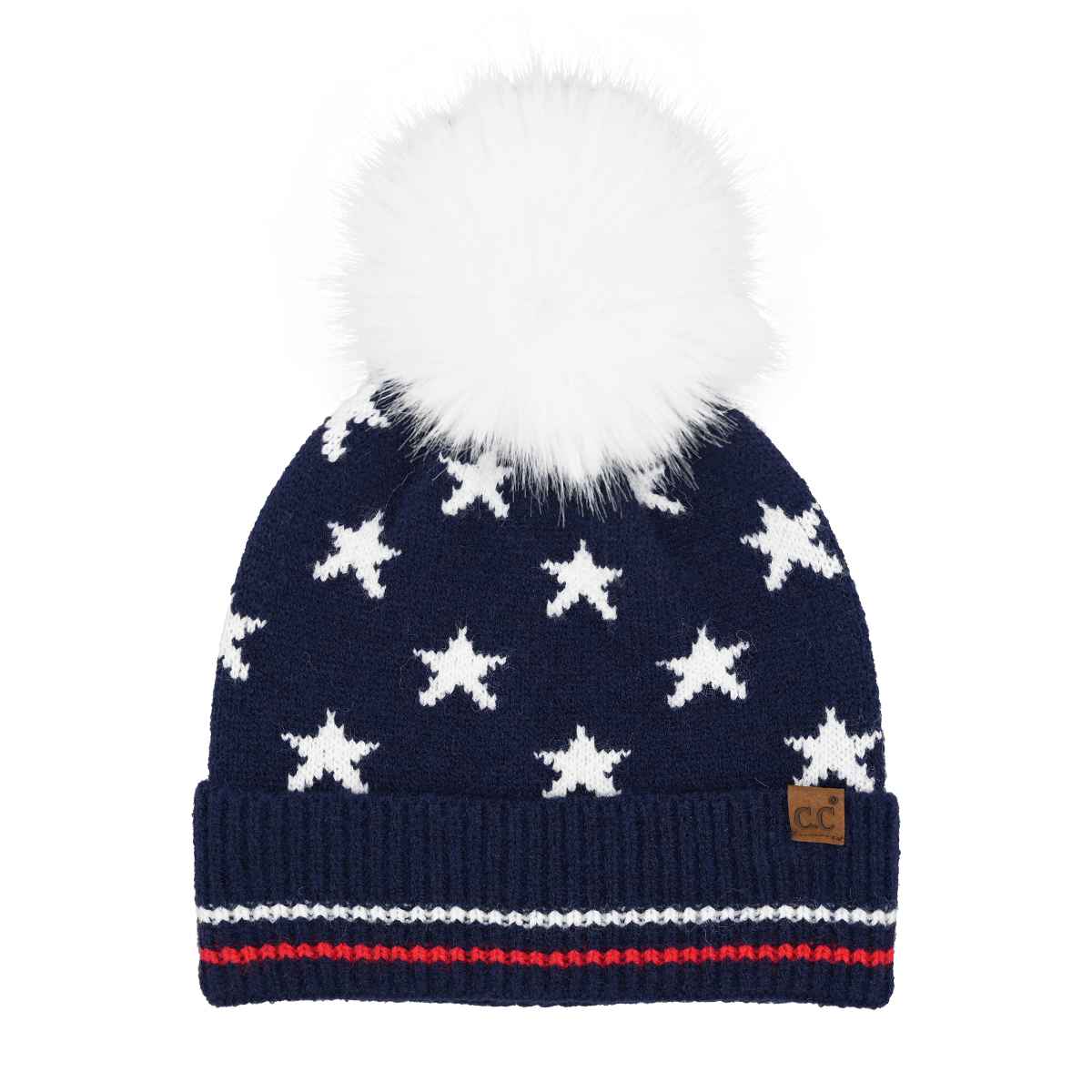 MiMi Wholesale - Wholesale Beanie - Women's - HTC0120 All Over Star and Stripe Cuff Pom Beanie2