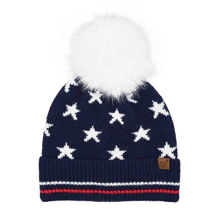 MiMi Wholesale - Wholesale Beanie - Women's - HTC0120 All Over Star and Stripe Cuff Pom Beanie2