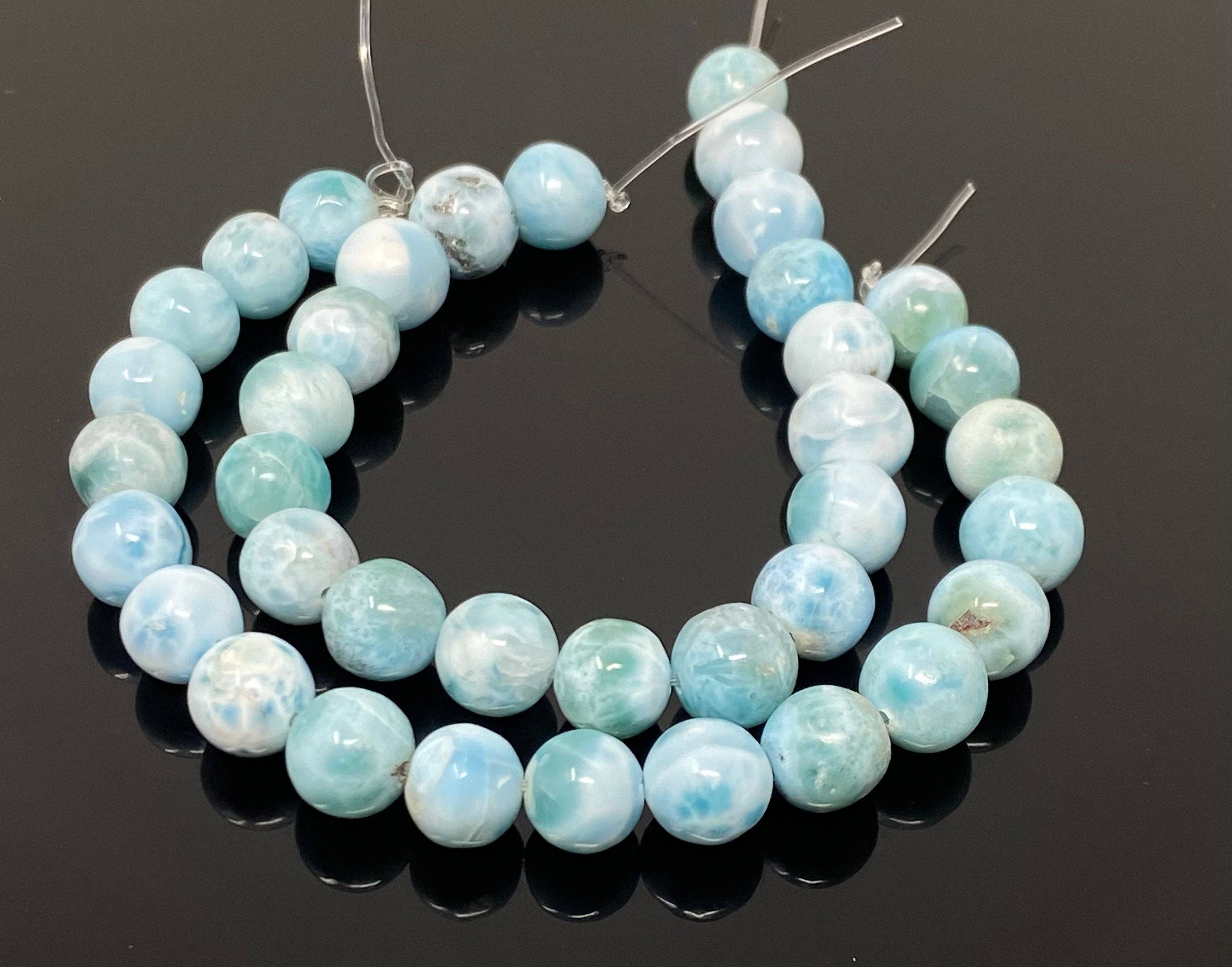 Akstar Gems – wholesale Pärlor – Larimar Pärlor, Ädelsten Pärlor, Äkta Dominikanska republiken Larimar Pärlor - AAA Quality Atlantis Stone, Karibiska stenpärlor, 7” Strand7