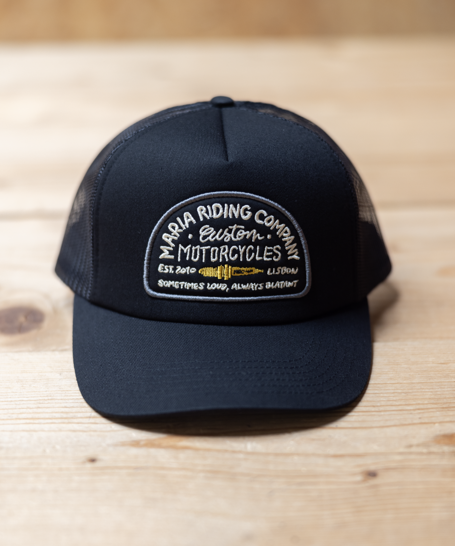 Maria Riding Company – wholesale Trucker hat – Unisex – Black Spark Plug Trucker Cap4