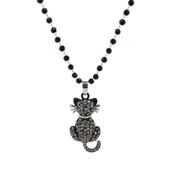 AMORINO SRL - Wholesale Pendant/Charm Necklace - LONG CRYSTAL NECKLACE WITH BLACK CAT - AJJ59913760D201