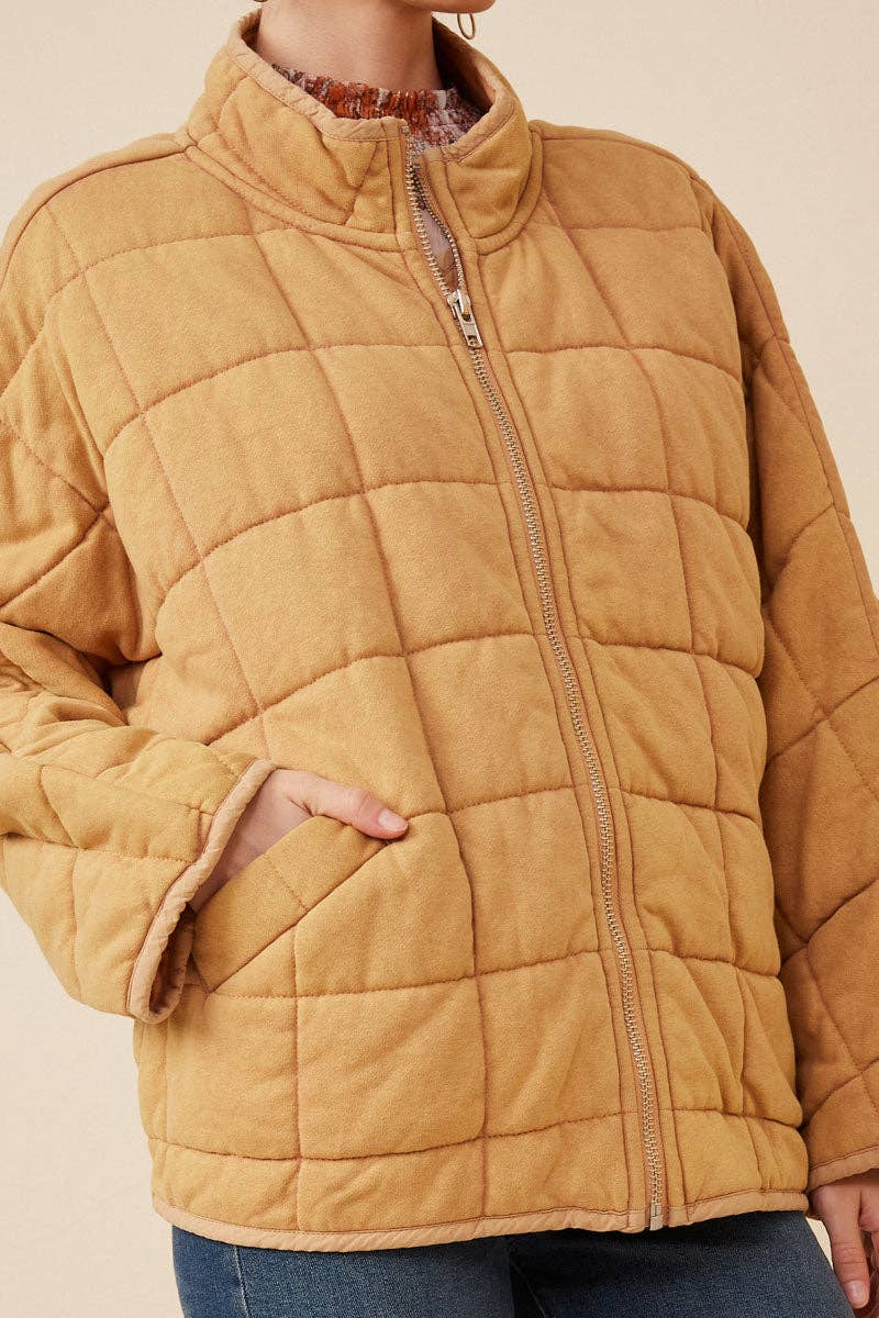 Taupe Womens Quilted Zip Up Padded Jacket for wholesale on Faire2