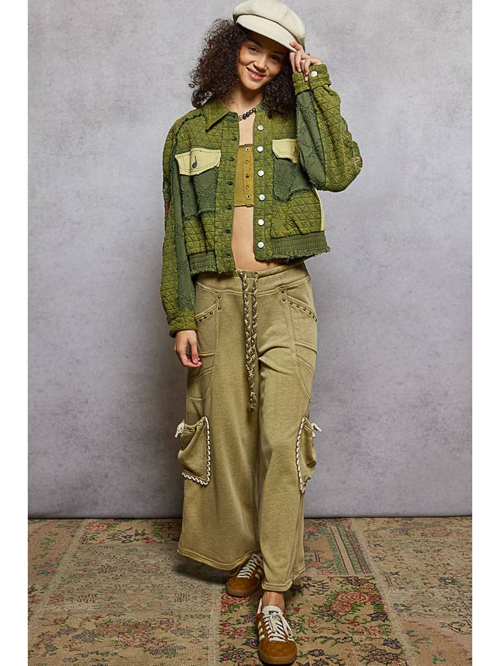 Pol Clothing - Wholesale Jacket - Women's - Vintage washed embroidered sleeve quilted jacket4