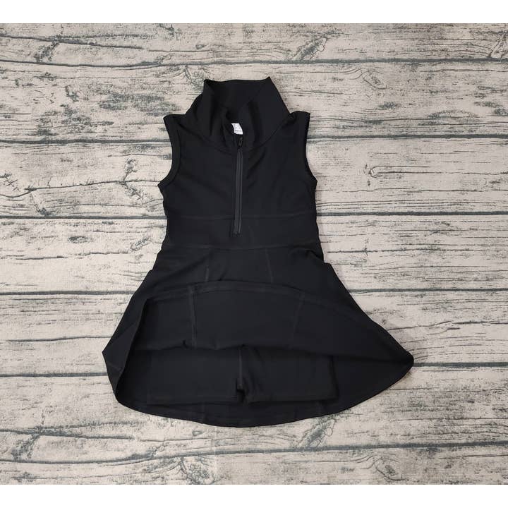 Aier Wholesale - Wholesale Athletic Dress - Kids - Baby Girls Black Athletic Active Wear Knee Length Dresses3