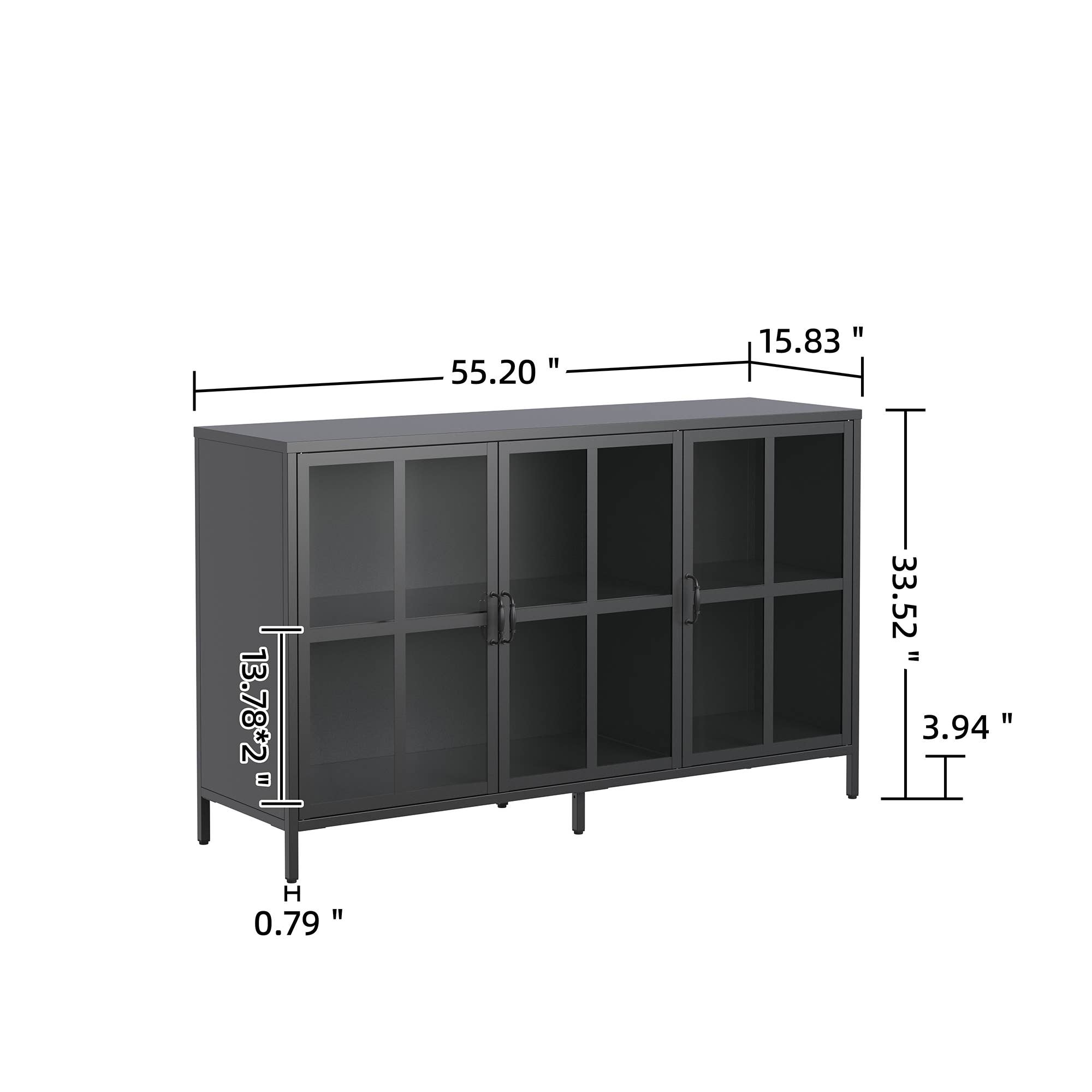 Glamour Home - Wholesale Cabinet - Berlinde 33.52-inch Black Three Door Metal Sideboard6