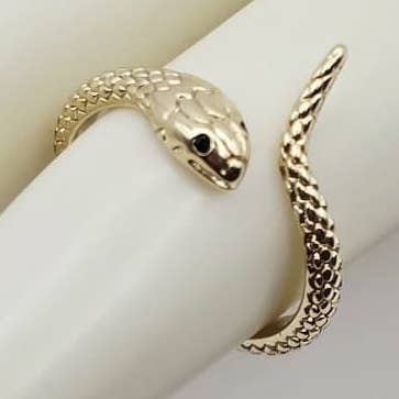 Bague Ajustable Víbora xp Yeux Noirs, 14k pour la vente par Angelica Arteaga