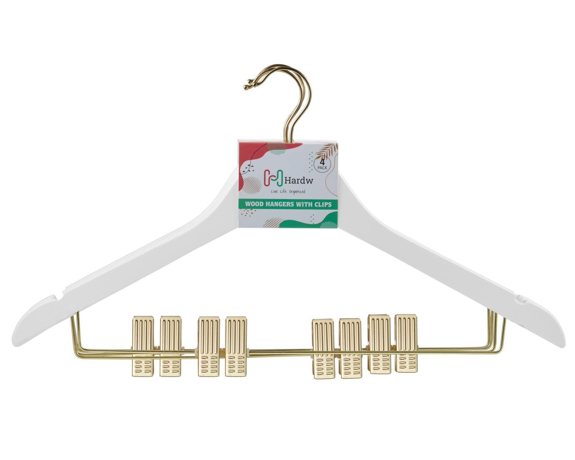 DEILSY – Cabides por atacado – Cabides de Madeira Branca com Presilhas (4 Unidades por Embalagem)1