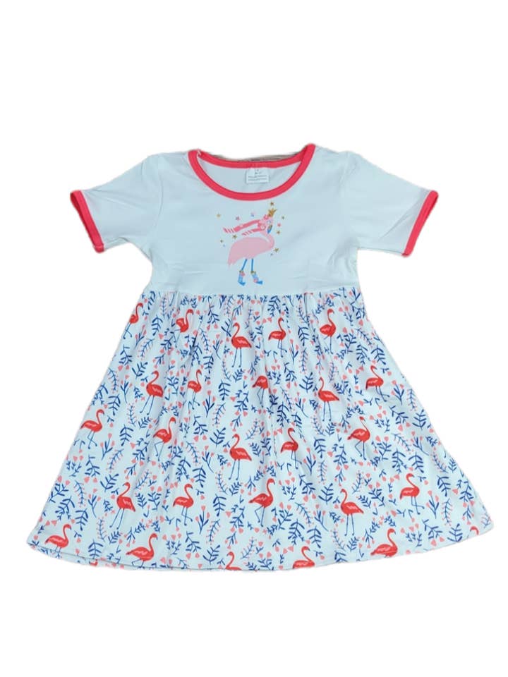 Christmas Flamingo Short Sleeve Milk Silk Dress for wholesale by Great Lakes Kids Apparel