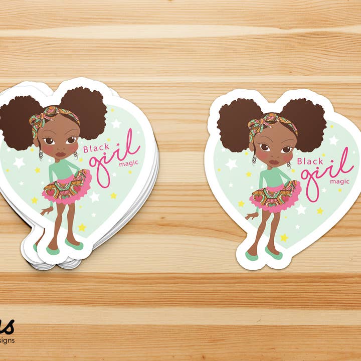 Black Girl Magic Individuele gestanste sticker | Fefus Designs voor wholesale door Fefus Designs