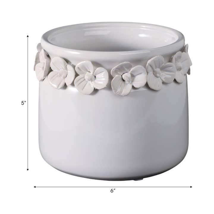 Sagebrook Home - Wholesale Plant Pot - White 6 in. Ceramic Novelty Floral Applique Garden Planter
