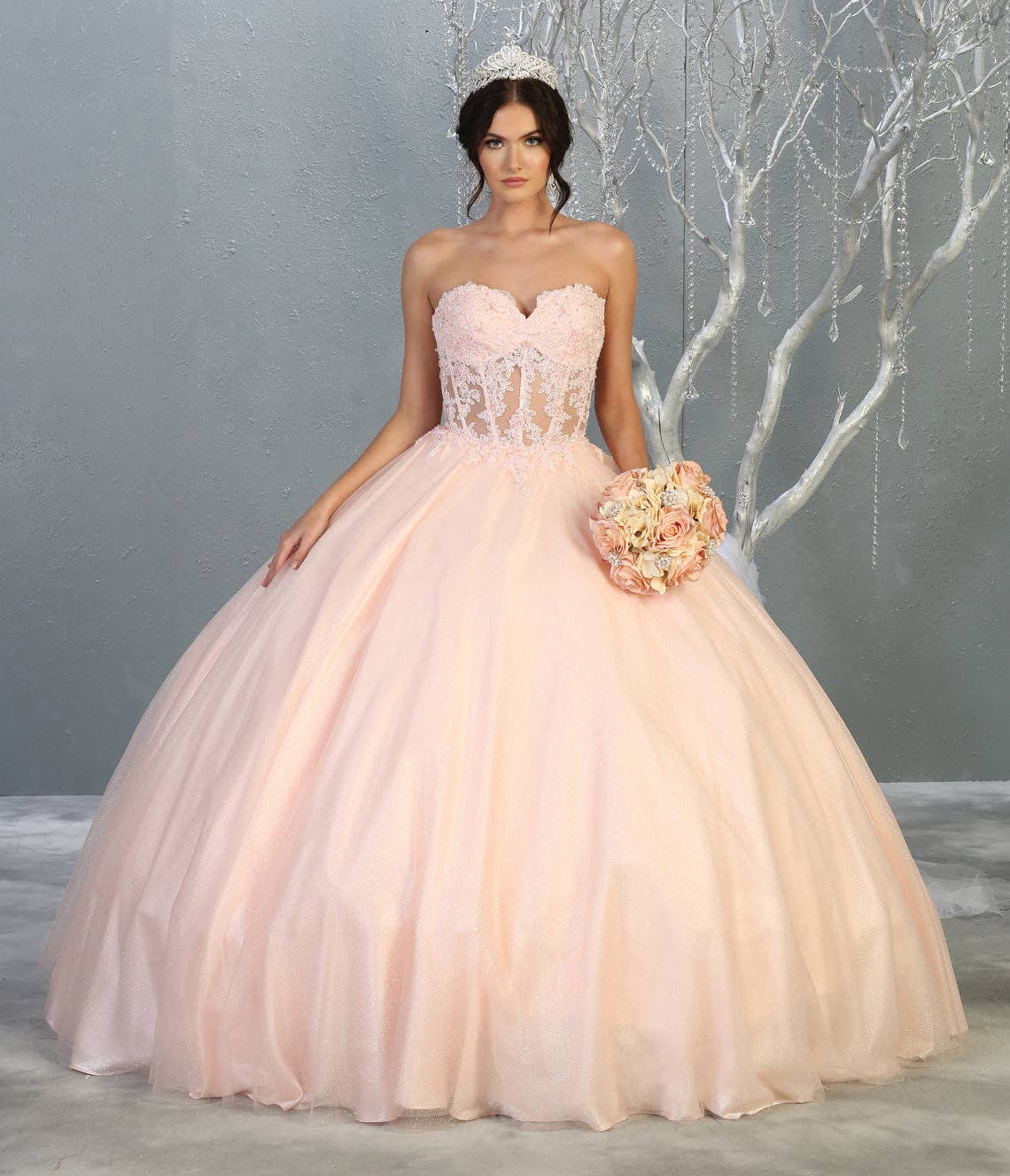 LA Merchandise – wholesale Gown – Women's – LA141 Strapless Lace Bodice Quinceanera Ball Gown0