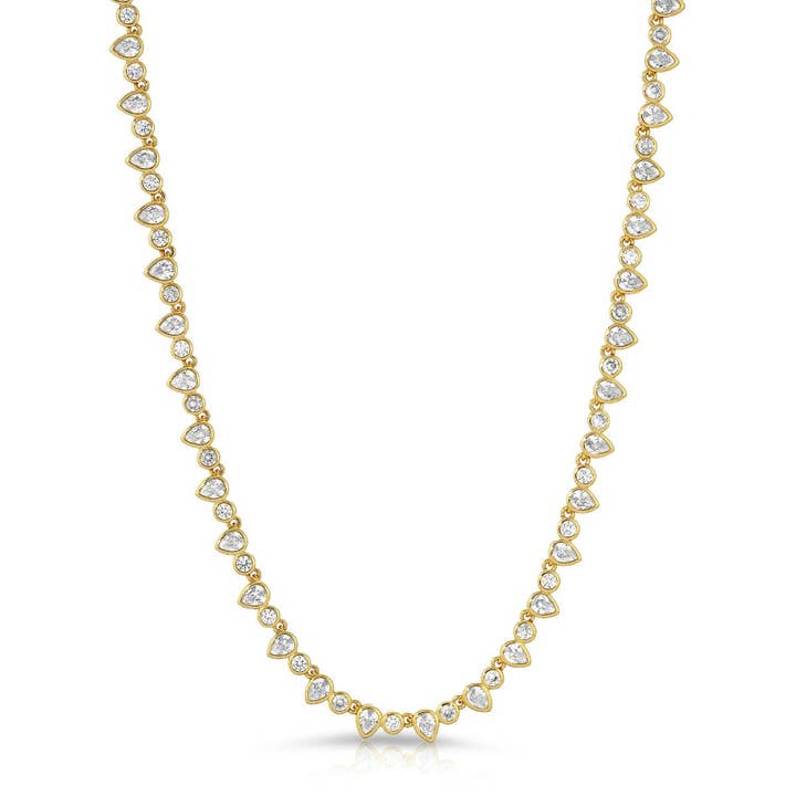 Teardrop Tennis Necklace- Clear/gold - 18 inch length for wholesale by Elizabeth Stone Jewelry