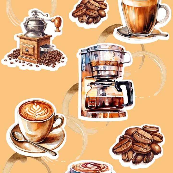 Handmade Stickers for Laptops, Journals, Notebooks, Scrapbooks Coffee Time for wholesale by Blue Morning Expressions