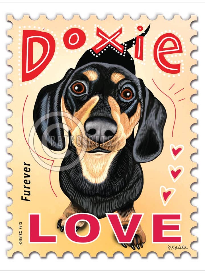 PO-DA Impression 8x10, "Timbre Doxie LOVE" pour la vente par Retro Pets