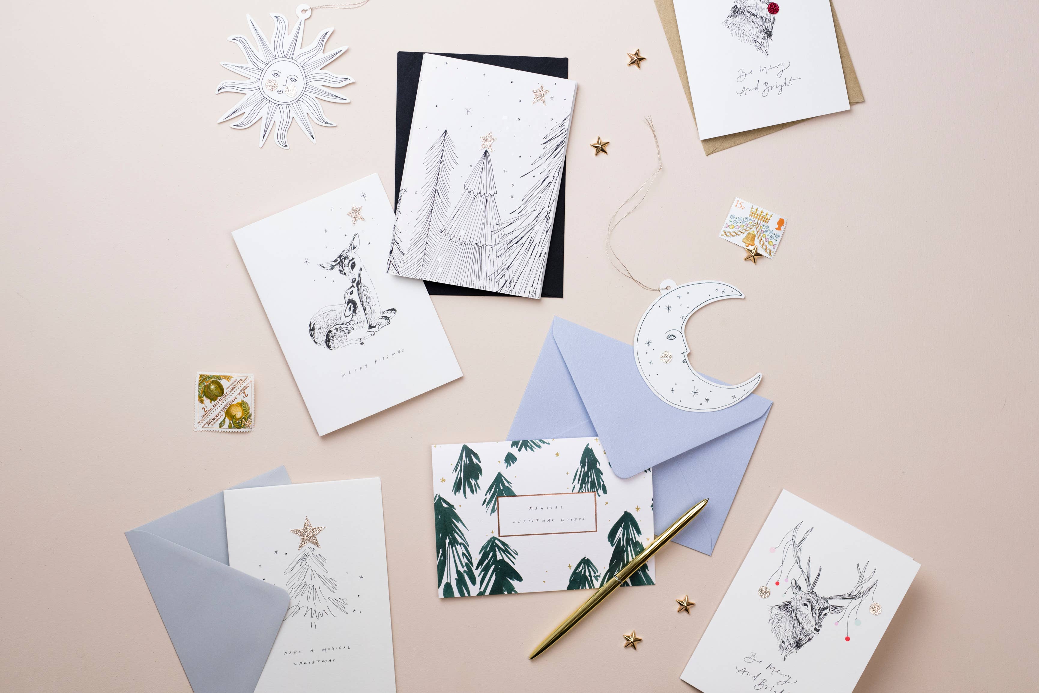 Katie Housley – wholesale Christmas card – Be Merry And Bright Reindeer Christmas Holiday Card1