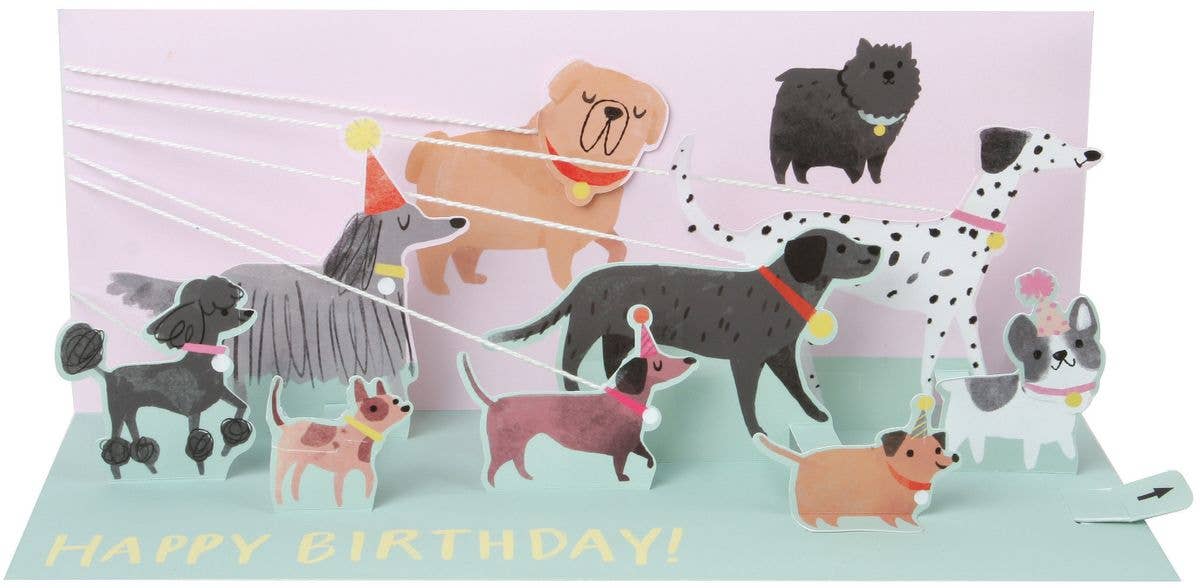 Popshots Studios - Vente Cartes d'anniversaire - Carte pop-up 3D panoramique joyeux anniversaire avec promenade de chiens0