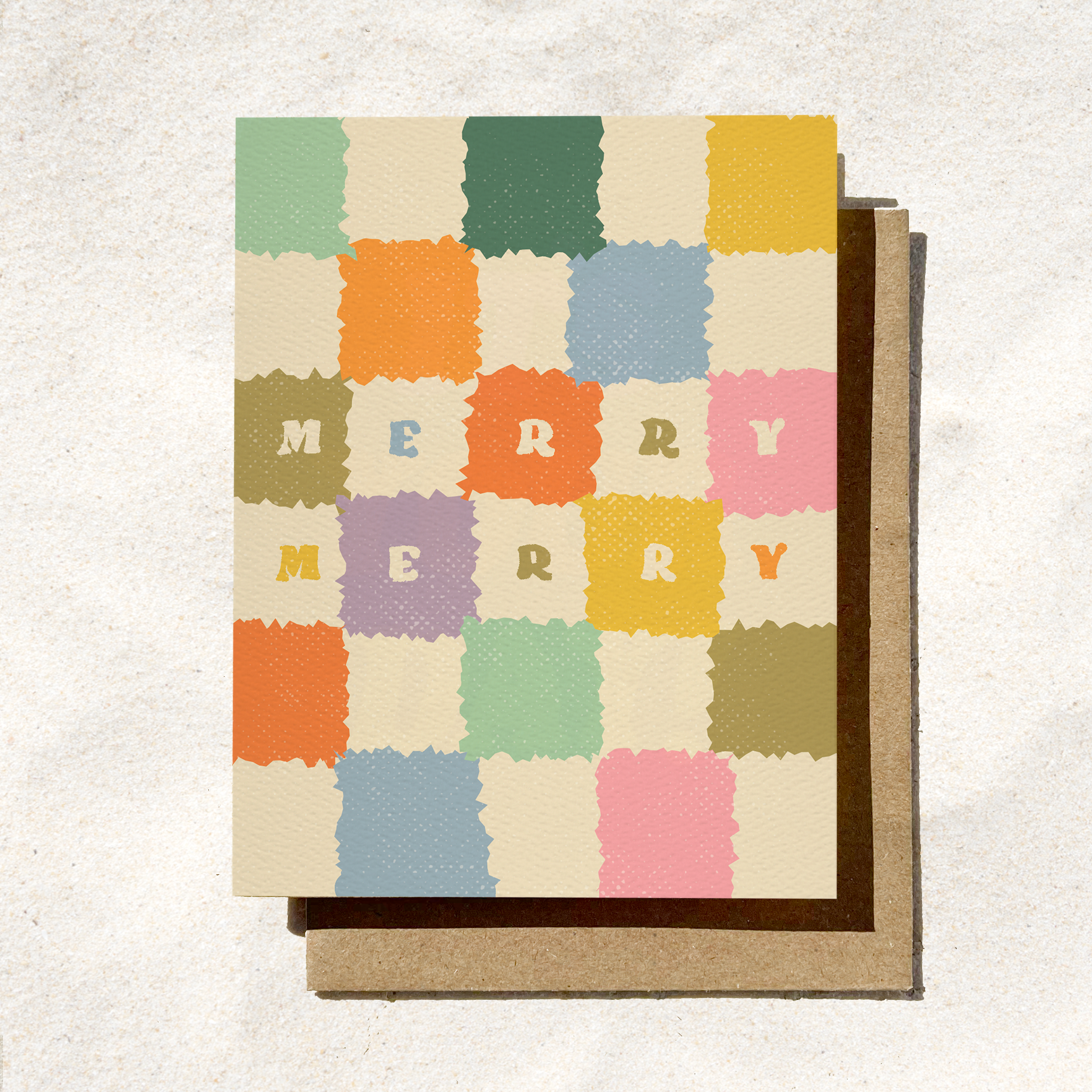 Daydream Prints – Großhandel Weihnachtskarte – Weihnachtskarte „Merry Merry“ | Schachbrettmuster Weihnachtspost | Pinkmas5