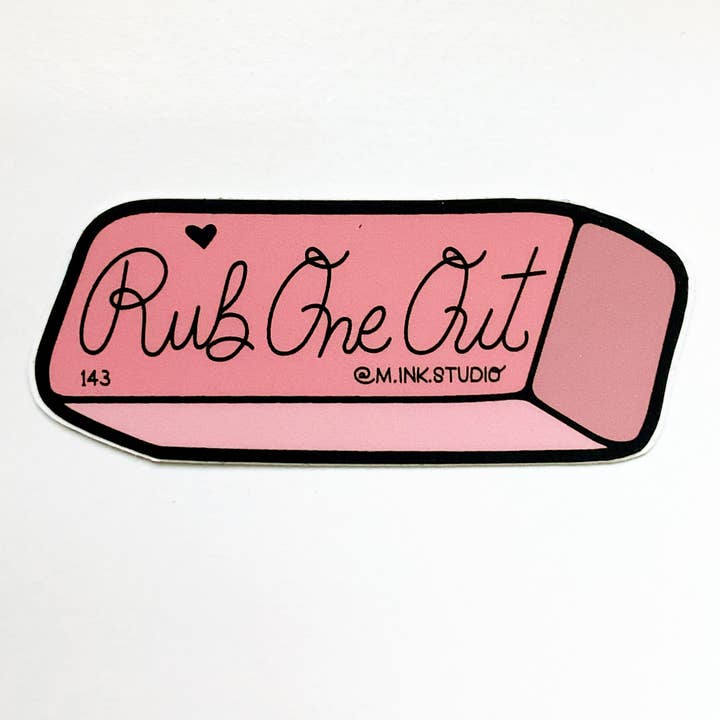 Rub One Out hand lettered vinyl sticker for wholesale by m.ink