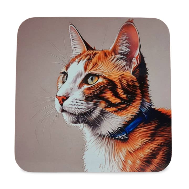 Rockways Designs – wholesale Coasters – Ginger Tabby Cat Drink Coaster, Coloured Pencil Style0