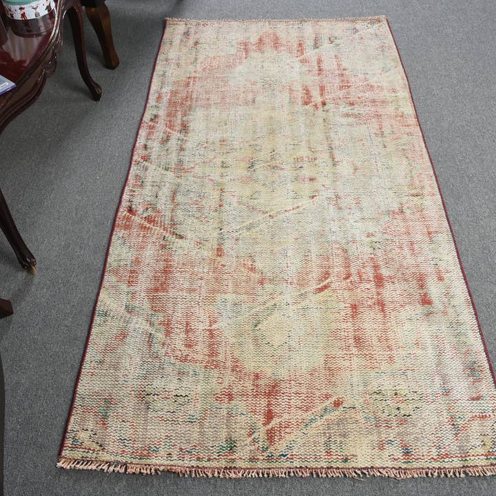 Alfombra Vintage de Retazos Hecha a Mano, 3,2x6,4 Pies Alfombra Roja Beige para venta al por mayor de Vintage Rugs Loom
