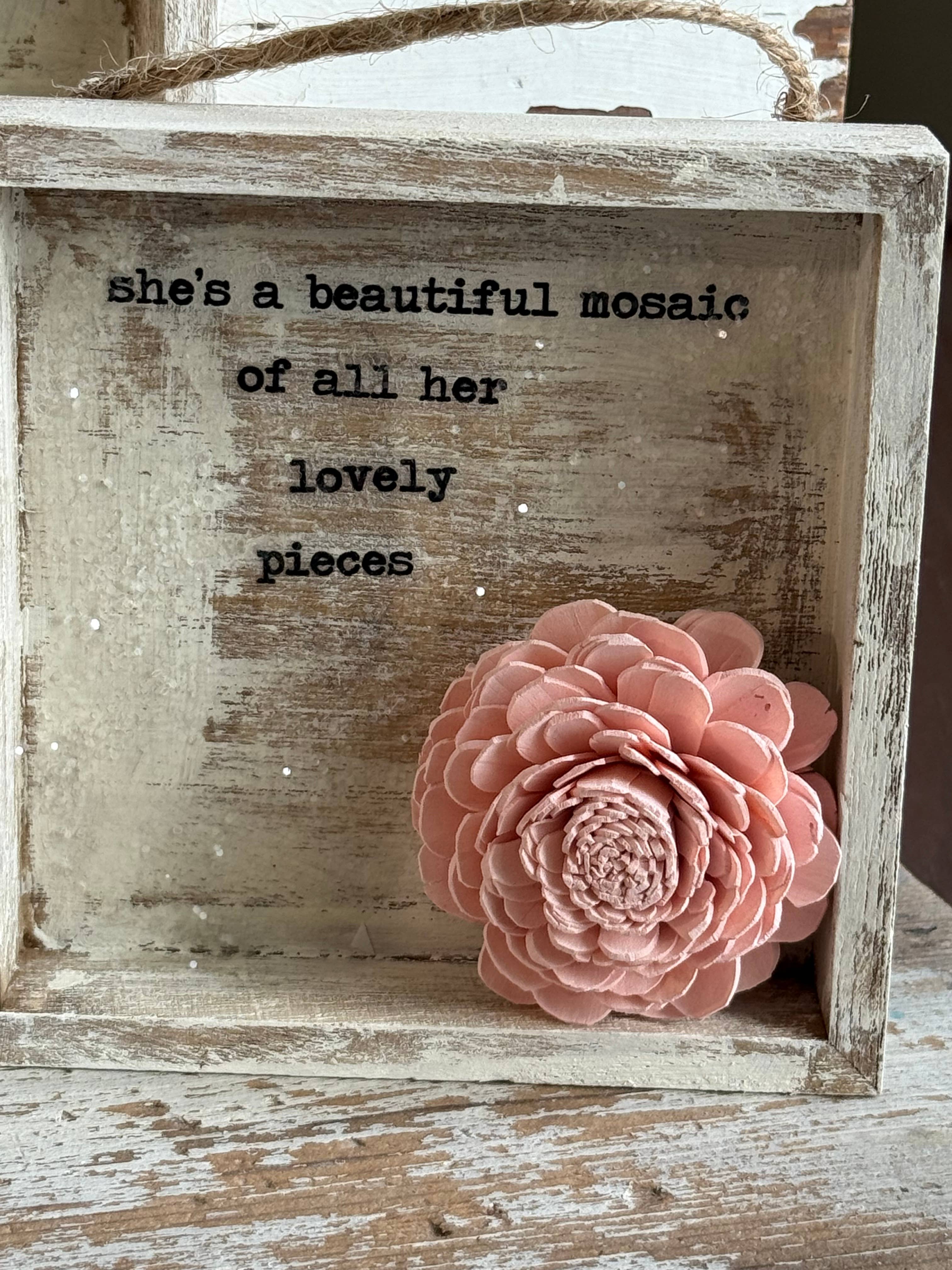 UnfiniSHEd - Wholesale Sign - Floral Wood Shadowbox – Choose Saying and Flower color 1