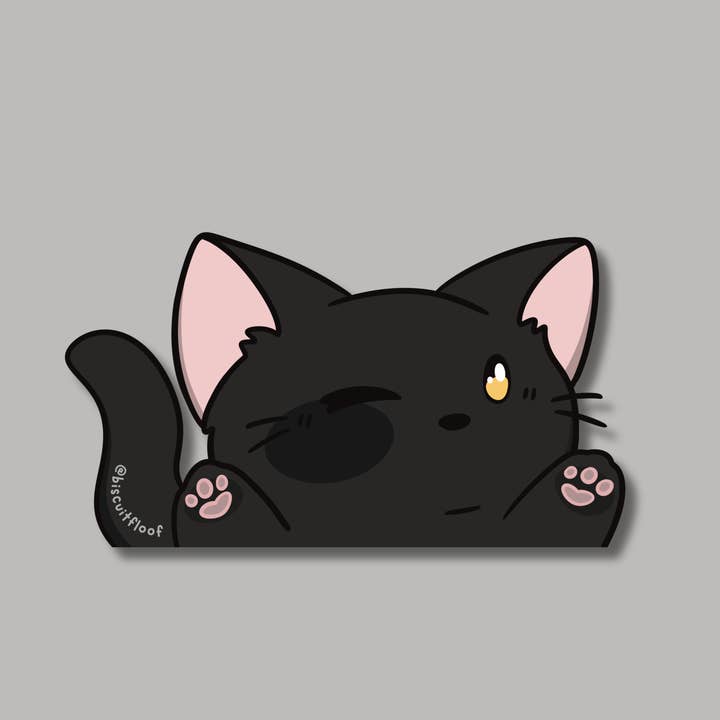 Black Cat Peeker Sticker for wholesale by Biscuitfloof Studios
