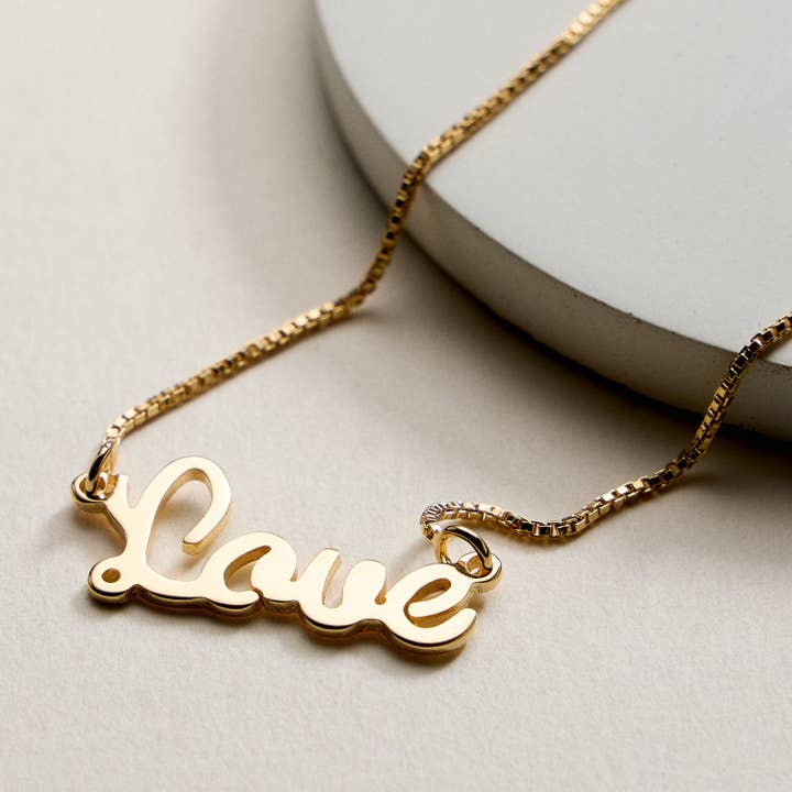 Gold Filled “Love” Necklace – Script Pendant on Dainty Chain for wholesale by Frem