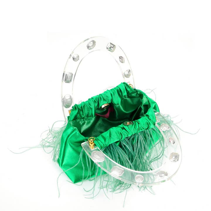 Dreamy Green Feathered Top handle bag for wholesale on Faire1