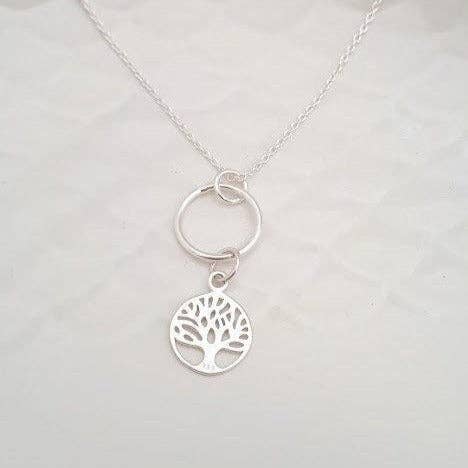 Sterling Silver Tree Of Life and Hoop Pendant Necklace for wholesale by Sophellie Jewellery