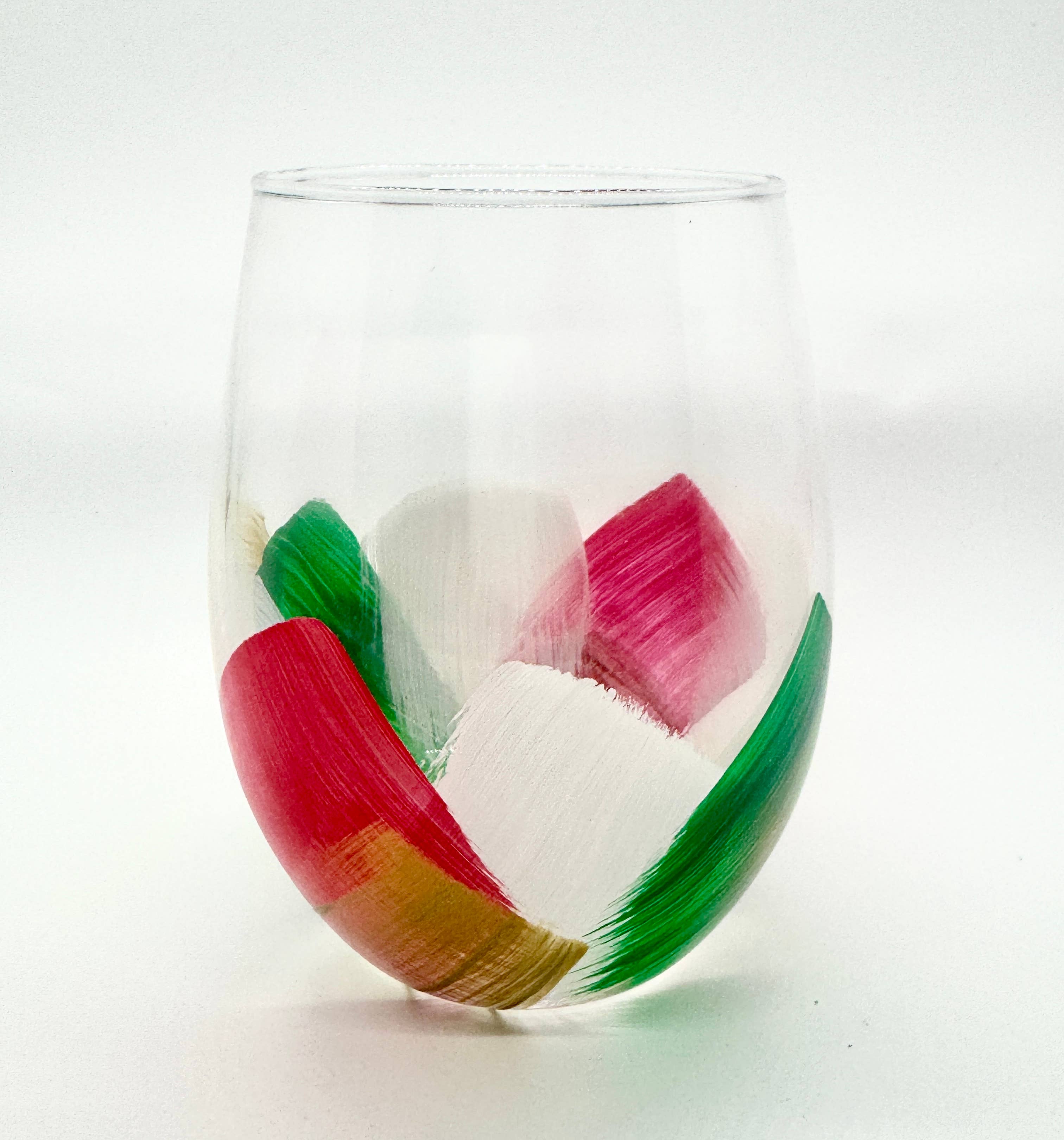 Heather Eck Artist LLC - Wholesale Wine Glass - Christmas | Stemless Wine Glasses | Holiday Wine Red Green2