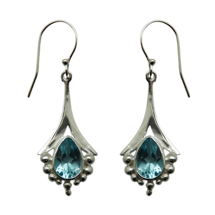 (SP102BT) Tapered Sky Blue Topaz Fan Silver Plate Earrings for wholesale by Vera Wolf