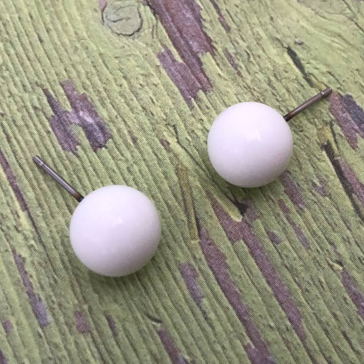 White Ball Stud Earrings for wholesale by Leetie Lovendale