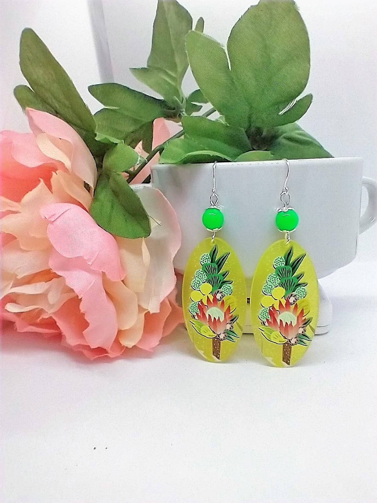 Bad Apple Designs - Wholesale Dangle Earrings - Lucite Acrylic Floral Teardrop Silver Dangle Earrings3