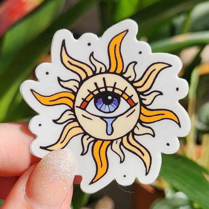 Mystische Sonne und Auge handgezeichneter himmlischer Aufkleber für den Großhandel von Madd Arts